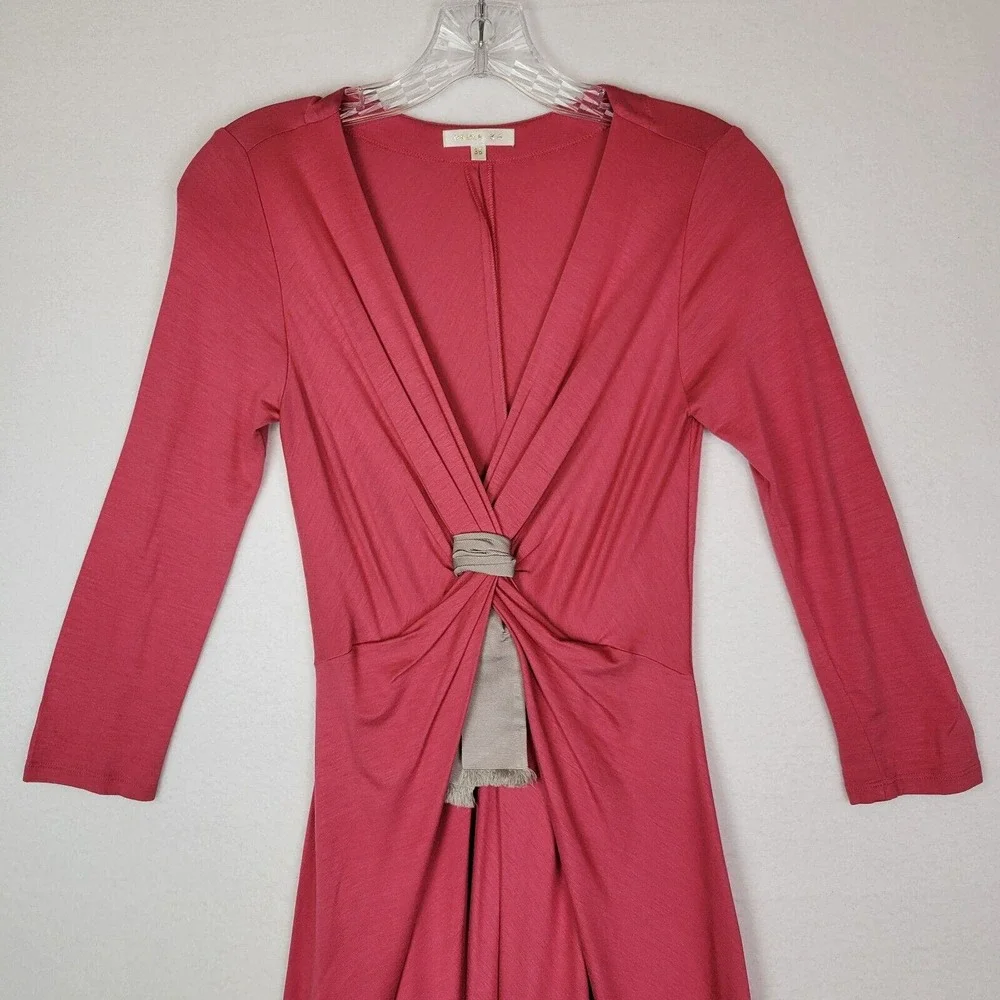 Paule Ka Womens Modal Silk Jersey Knot Midi Dress Size 36 Pink Stretch Summer - Picture 6 of 9